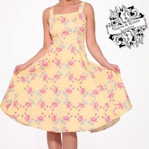Vintage Inspired Yellow Flamingo A-Line Dress
